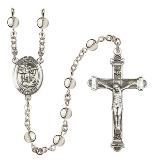 Silver-Plated 6mm Saint Michael the Archangel  Engraved Catholic Rosaries