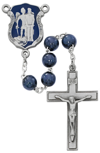 Blue Wood Saint Michael Badge Rosary
