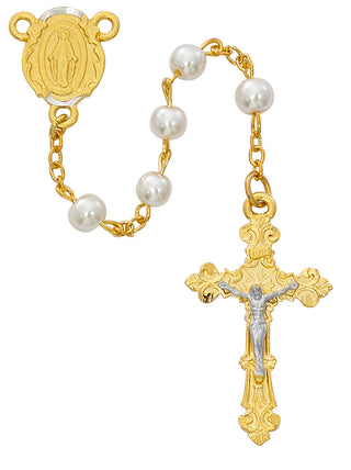 Gold-plated Pearl Glass Rosary