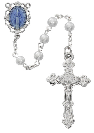 White with Blue Miraculous Rosary Boxed