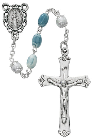 Blue Swirl Rosary with Pouch