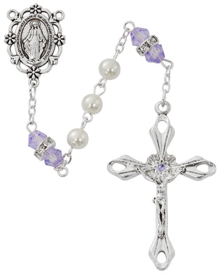 Pearl And Amethyst Rosary With Zinc Center And Crucifixed