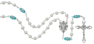 6MM Pearl, Aqua Rosary