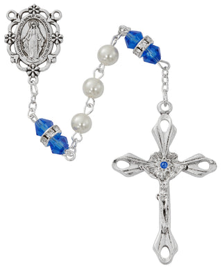 Pearl And Saphire Rosary With Zinc Center And Crucifixed