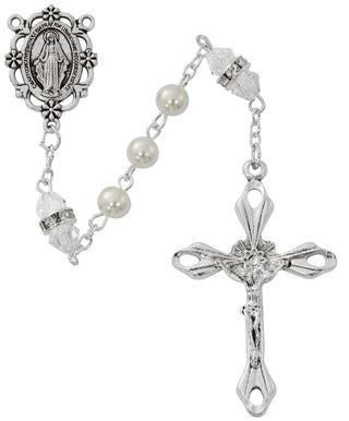 Pearl And Crystal Rosary With Zinc Center And Crucifixed