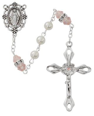 6MM Pearl, Pink Rosary