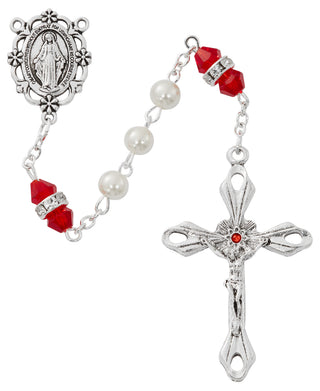 Pearl And Ruby Rosary With Zinc Center And Crucifixed
