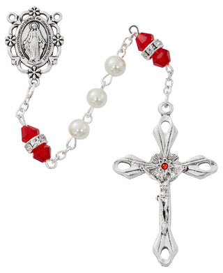 Pearl and Ruby Rosary with Zinc Center and Crucifixed