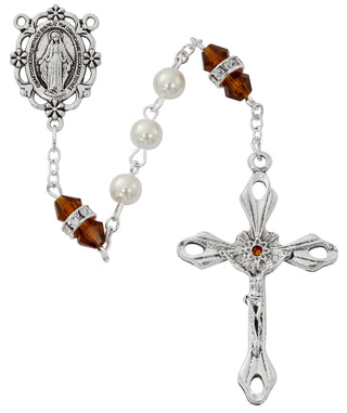 Pearl And Topaz Rosary With Zinc Center And Crucifixed