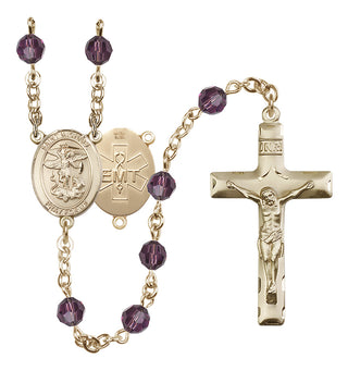 14 Karat Gold-Filled 6mm Austrian Crystal Saint Michael / EMT Rosary in Amethyst