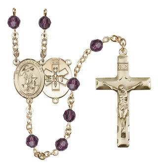 14 Karat Gold-Filled 6mm Austrian Crystal Guardian Angel / EMT Rosary in Amethyst
