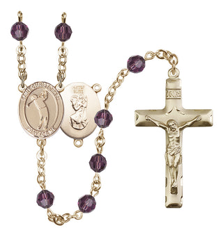 14 Karat Gold-Filled 6mm Austrian Crystal Saint Christopher/Golf Rosary in Amethyst