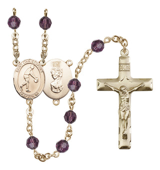 14 Karat Gold-Filled 6mm Austrian Crystal Saint Christopher/Basketball Rosary in Amethyst