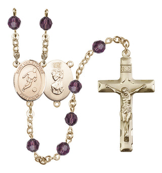 14 Karat Gold-Filled 6mm Austrian Crystal Saint Christopher/Soccer Rosary in Amethyst