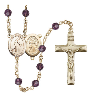 14 Karat Gold-Filled 6mm Austrian Crystal Saint Sebastian/Basketball Rosary in Amethyst