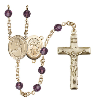 14 Karat Gold-Filled 6mm Austrian Crystal Saint Sebastian/Track & Field Rosary in Amethyst