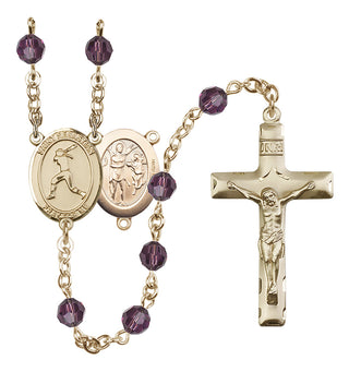 14 Karat Gold-Filled 6mm Austrian Crystal Saint Sebastian / Softball Rosary in Amethyst