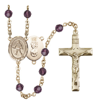 14 Karat Gold-Filled 6mm Austrian Crystal Saint Christopher / Field Hockey Rosary in Amethyst