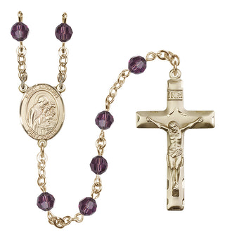 14 Karat Gold-Filled 6mm Austrian Crystal Saint Aloysius Gonzaga Rosary in Amethyst