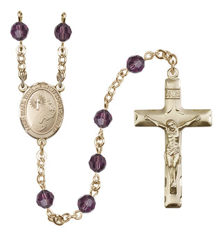 14 Karat Gold-Filled 6mm Austrian Crystal Footprints / Cross Rosary in Amethyst