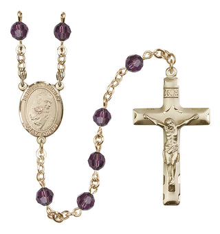 14 Karat Gold-Filled 6mm Austrian Crystal Blessed Trinity Rosary in Amethyst
