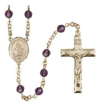 14 Karat Gold-Filled 6mm Austrian Crystal Saint Christian Demosthenes Rosary in Amethyst