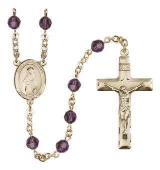 14 Karat Gold-Filled 6mm Austrian Crystal Saint Hildegard von Bingen Rosary in Amethyst