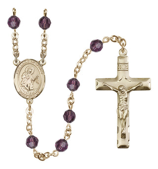 14 Karat Gold-Filled 6mm Austrian Crystal Our Lady of Mercy Rosary in Amethyst