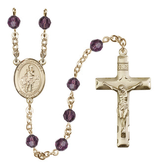 14 Karat Gold-Filled 6mm Austrian Crystal Saint Cornelius Rosary in Amethyst