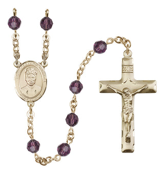 14 Karat Gold-Filled 6mm Austrian Crystal Saint Josephine Bakhita Rosary in Amethyst
