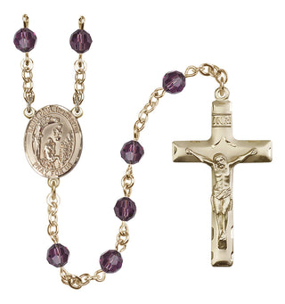 14 Karat Gold-Filled 6mm Austrian Crystal Saint Paul the Hermit Rosary in Amethyst