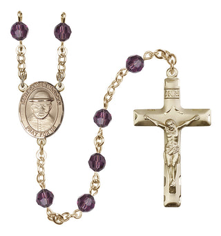 14 Karat Gold-Filled 6mm Austrian Crystal Saint Damien of Molokai Rosary in Amethyst