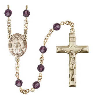 14 Karat Gold-Filled 6mm Austrian Crystal Our Lady of Rosa Mystica Rosary in Amethyst