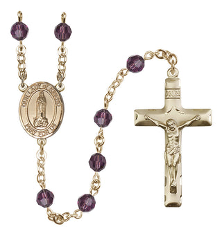 14 Karat Gold-Filled 6mm Austrian Crystal Our Lady of Kibeho Rosary in Amethyst