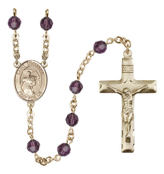 14 Karat Gold-Filled 6mm Austrian Crystal Saint Theodore Stratelates Rosary in Amethyst