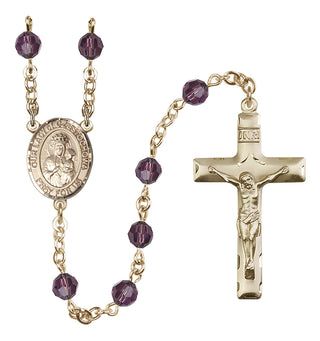 14 Karat Gold-Filled 6mm Austrian Crystal Our Lady of Czestochowa Rosary in Amethyst