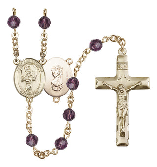 14 Karat Gold-Filled 6mm Austrian Crystal Saint Christopher/Baseball Rosary in Amethyst