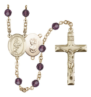 14 Karat Gold-Filled 6mm Austrian Crystal Saint Christopher/Softball Rosary in Amethyst
