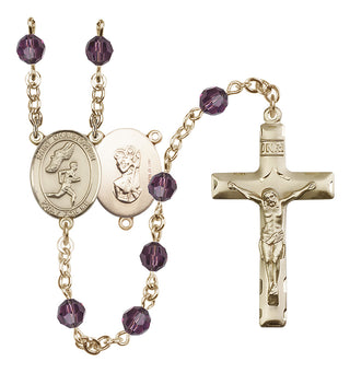 14 Karat Gold-Filled 6mm Austrian Crystal Saint Christopher/Track&Field-Men Rosary in Amethyst