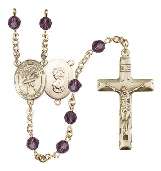 14 Karat Gold-Filled 6mm Austrian Crystal Saint Christopher/Dance Rosary in Amethyst