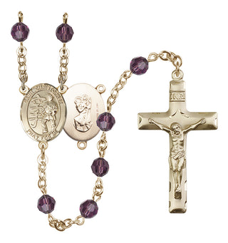 14 Karat Gold-Filled 6mm Austrian Crystal Saint Christopher / Karate Rosary in Amethyst
