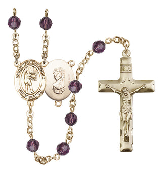 14 Karat Gold-Filled 6mm Austrian Crystal Saint Christopher/Basketball-Women Rosary in Amethyst