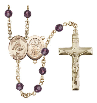 14 Karat Gold-Filled 6mm Austrian Crystal Saint Sebastian / Tennis Rosary in Amethyst