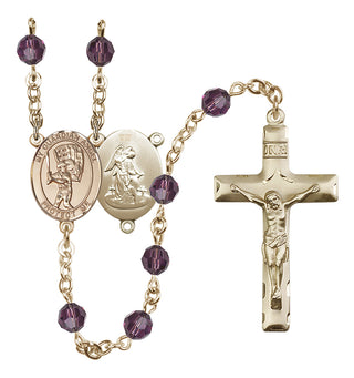 14 Karat Gold-Filled 6mm Austrian Crystal Guardian Angel/Baseball Rosary in Amethyst