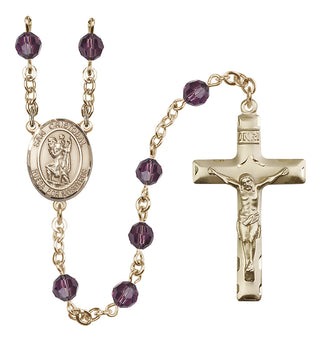 14 Karat Gold 6mm Austrian Crystal San Cristobal Rosary in Amethyst