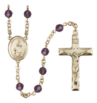 14 Karat Gold 6mm Austrian Crystal Saint Genesius of Rome Rosary in Amethyst