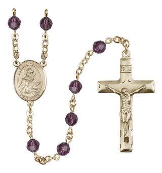 14 Karat Gold 6mm Austrian Crystal Saint Isidore of Seville Rosary in Amethyst