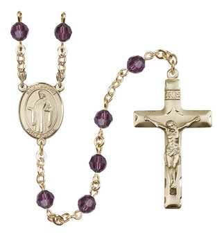 14 Karat Gold 6mm Austrian Crystal Saint Justin Rosary in Amethyst