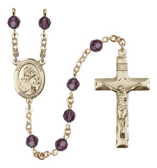 14 Karat Gold 6mm Austrian Crystal Saint Joan of Arc Rosary in Amethyst