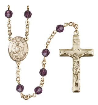 14 Karat Gold 6mm Austrian Crystal San Judas Rosary in Amethyst